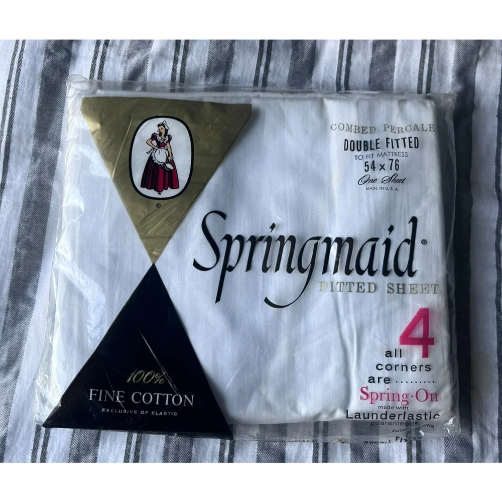 VTG 1960s Springmaid White Cotton Percale Fitted Sheet Made USA Full Double NEW